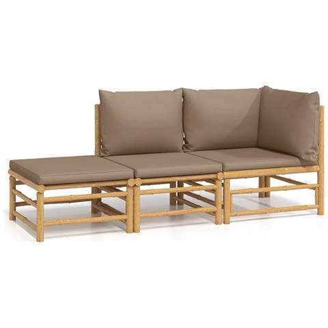 Set Salotto da Giardino 3pz con Cuscini Tortora Bambù - Foto 1