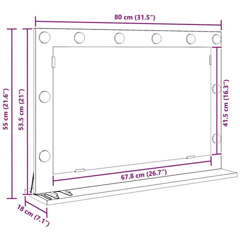 Specchio da Vanità con specchio Rovere Sonoma 80 x 55 x 18 cm - Foto 9
