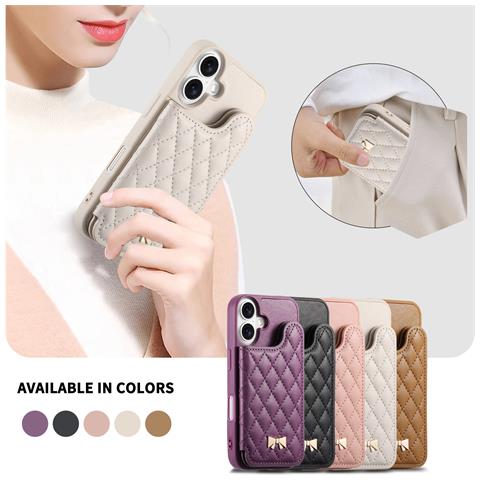 Elegante Custodia A Portafoglio Compatibile Con Iphone 17 - Slot Per Carte, Specchio, Funzione Supporto Beige - Foto 6