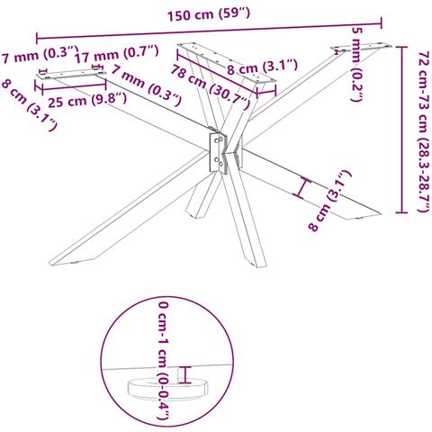 Gamba per Tavolo da Pranzo a Forma di Ragno Antracite 150x78x(72-73) cm Acciaio - Foto 9