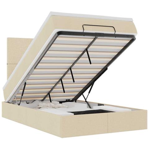 Struttura Letto Pouf con Materasso Crema 120x200 cm in Tessuto - Foto 1