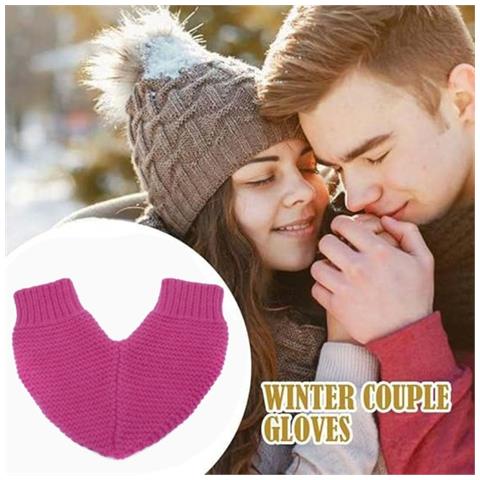 Guanti Caldi Per Coppie - Guanti Invernali In Maglia Di Cotone Tinta Unita Rose Red - Foto 5