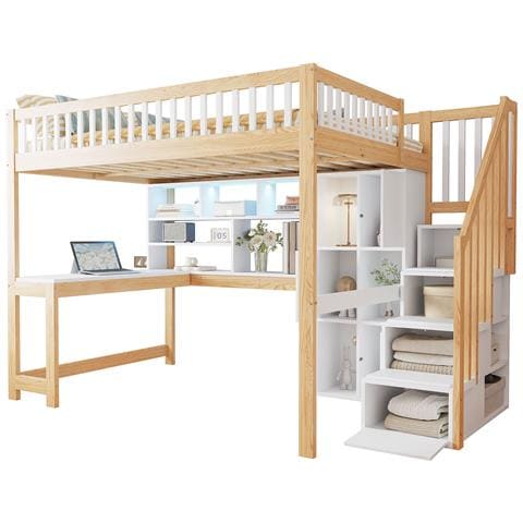Letto Soppalco 140x200 Con Led, Scala Contenitore E Scrivania - Foto 1