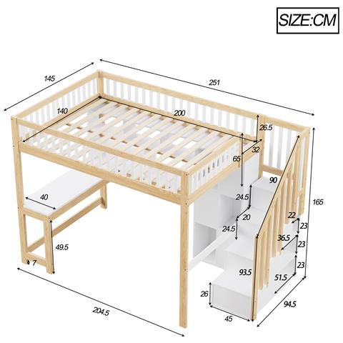 Letto Soppalco 140x200 Con Led, Scala Contenitore E Scrivania - Foto 2