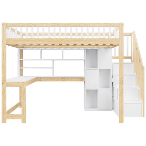 Letto Soppalco 140x200 Con Led, Scala Contenitore E Scrivania - Foto 3