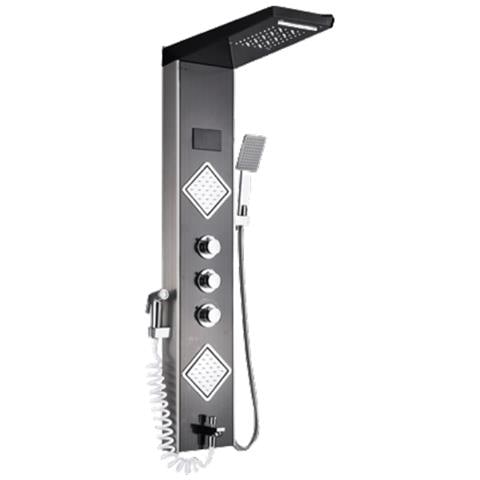 Pannello doccia Blackswan, modello M9002 nero con LED, display digitale, bocca di erogazione, doccetta bidet e funzioni SPA, dimensioni 116 cm - Foto 1