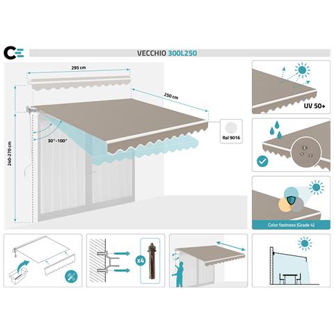 Tenda Da Sole Bianca Monoblocco Vecchio 3m X 2,5m Tela Tortora - Foto 7