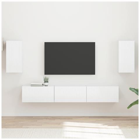 Set mobile TV 5 pcs Bianco Lucido Legno multistrato - Foto 2