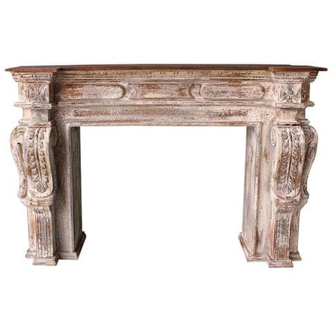 Mobile Da Ingresso In Legno Intagliato Con Finitura Bianco Invecchiato Lavorato A Mano 149x33x98 - Foto 1