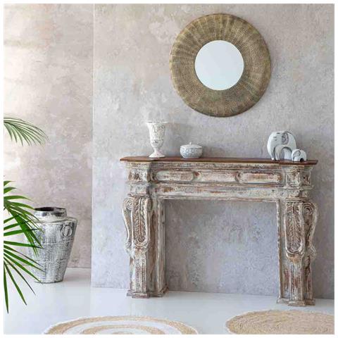 Mobile Da Ingresso In Legno Intagliato Con Finitura Bianco Invecchiato Lavorato A Mano 149x33x98 - Foto 2