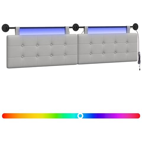 Testiera sospesa Con luce LED Grigio Nuvola Tessuto - Foto 1