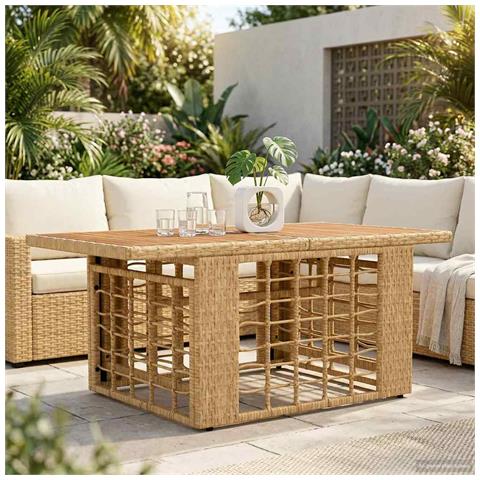 Tavolo da Giardino Naturale 100 x 55 x 37 cm Rattan PE e Vetro - Foto 2