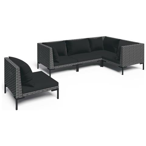 Divani da Giardino 5 pz con Cuscini in Polyrattan Grigio Scuro - Foto 1