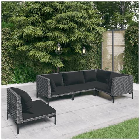 Divani da Giardino 5 pz con Cuscini in Polyrattan Grigio Scuro - Foto 2