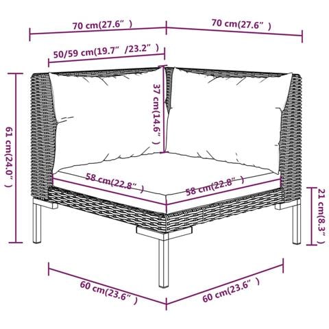 Divani da Giardino 5 pz con Cuscini in Polyrattan Grigio Scuro - Foto 9