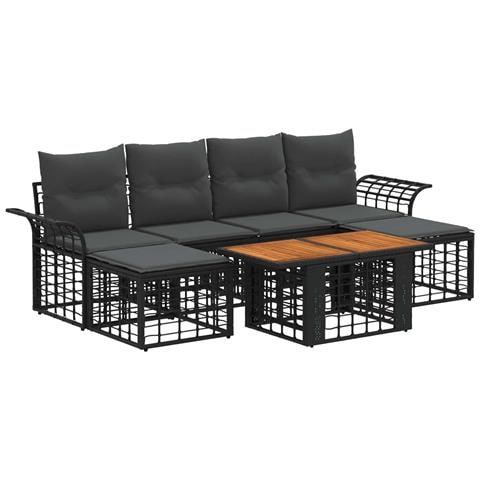 Set Divano da Giardino 7 pz Nero e Grigio scuro polyrattan - Foto 1