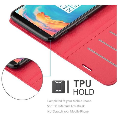 Cadorabo Custodia Compatibile Con Oneplus 5t In Rosso Carminio - Coperchio Protettiva Con Chiusura Magnetica, Funzione Stand E Tasca Per Le Carte - Foto 2
