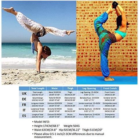 Pantaloni Baggy Hippie Thailandesi Per Le Donne Boho Vintage Patterned Elastico Vita Alta Nero Elefante Stampa Comodi Harem Pantaloni Yoga Summer Beach Party (dimensioni One Size) - Foto 4