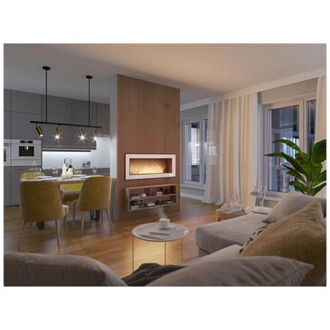 Rame 120 - Biocamino Da Incasso Camino A Bioetanolo Da Parete, Colori Vari - Bianco - Con Vetro - Foto 7