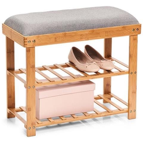 Armadio In Bambù Per Scarpe, Seduta Con Rack, Sgabello In Legno Per Corridoio. - Foto 3