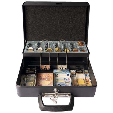 Cashier Clip C9244-eur Cassetta Di Sicurezza Con Chiave Per Trasportare Denaro | Cassetta Portavalori Con Vassoio Portamonete E Fermasoldi Banconote | Cassaforte Portatile Con Maniglia | Nero - Foto 3