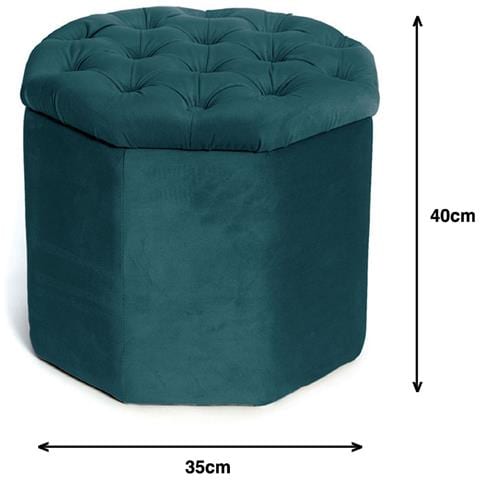 Pouf Salotto Contenitore Imbottito Trapuntato Ottagonale Velvet Tinta Unita Pouf Petrolio - Foto 4