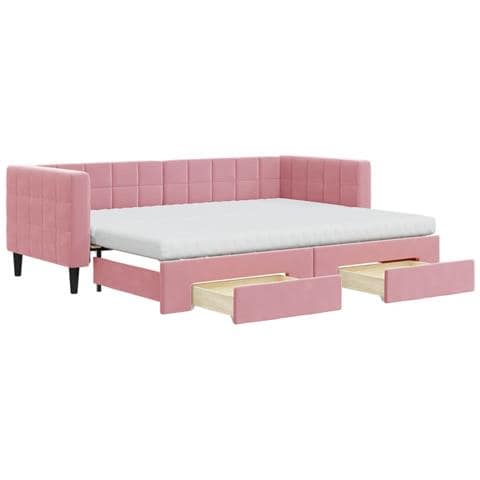 Divano Letto Estraibile Con Cassetti Rosa 80x200 Cm Velluto - Foto 1
