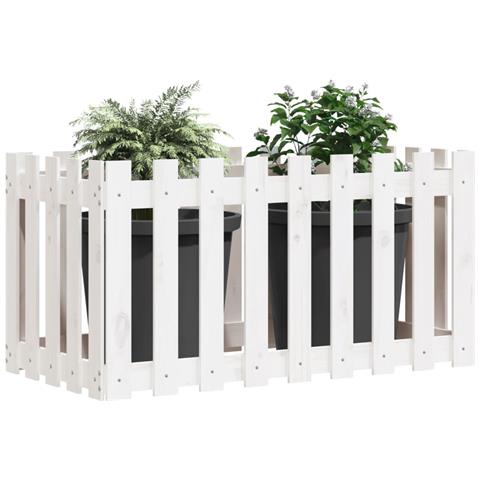 Fioriera Giardino A Recinzione Bianca 100x50x50cm Massello Pino - Foto 3