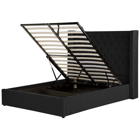 Letto Matrimoniale Contenitore Velluto Nero 140 X 200 Cm Lubbon - Foto 2