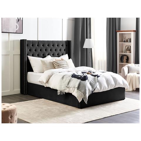 Letto Matrimoniale Contenitore Velluto Nero 140 X 200 Cm Lubbon - Foto 1