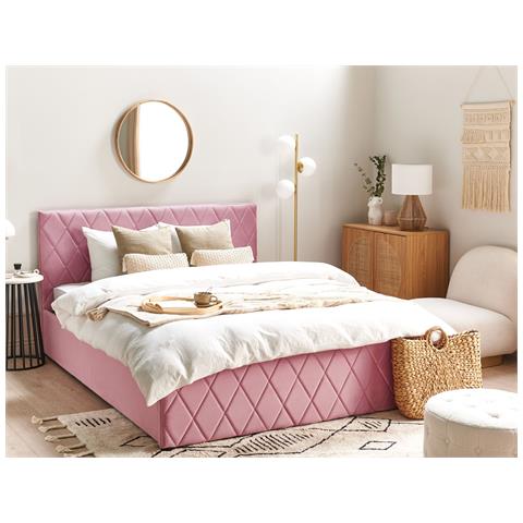 Letto Contenitore Velluto Rochefort 160 X 200 Cm Rosa - Foto 1