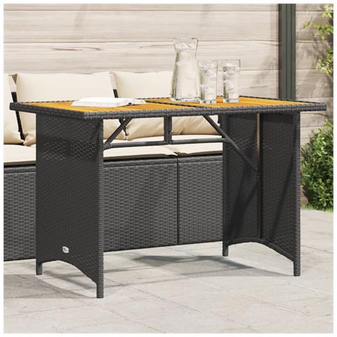 Tavolo Da Giardino Piano In Legno Nero 110x68x70 Cm Polyrattan - Foto 1