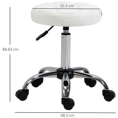 Sgabello Girevole Rotondo Con Ruote, Altezza Regolabile E Rivestimento In Finta Pelle, Bianco - Foto 6