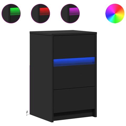 Comodino Con Luci Led Nero In Legno Multistrato - Foto 2