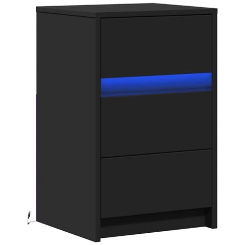 Comodino Con Luci Led Nero In Legno Multistrato - Foto 3