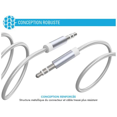 Cavo Audio Da Jack 3,5 Mm A Jack 3,5 Mm Rinforzato In Nylon Intrecciato 1,2 M, Bianco - Foto 4