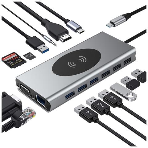 Adattatore Multiporta Hub Type-c 15 In 1 Con Hdmi, Vga, Ethernet, Usb C Pd - Foto 1