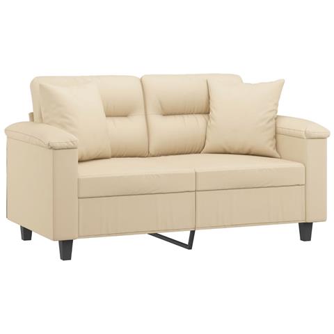 Lusso Casadino -  Divano A 2 Posti Con Cuscini Crema 120 Cm Tessuto Microfibra - Foto 2