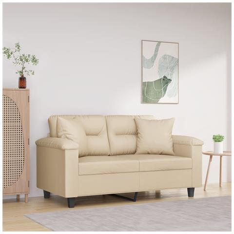 Lusso Casadino -  Divano A 2 Posti Con Cuscini Crema 120 Cm Tessuto Microfibra - Foto 8