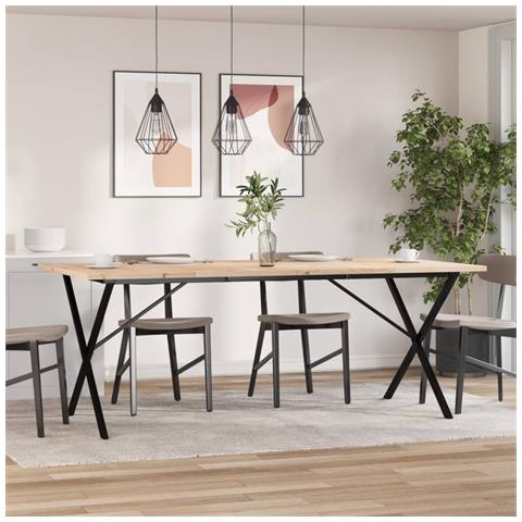 Tavolo Pranzo Telaio A X 200x100x75,5 Cm Legno Pino E Acciaio - Foto 2