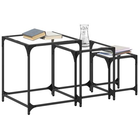 Lusso Casadino - Tavolini Impilabili 3pz Con Piano Vetro Trasparente In Acciaio - Foto 2