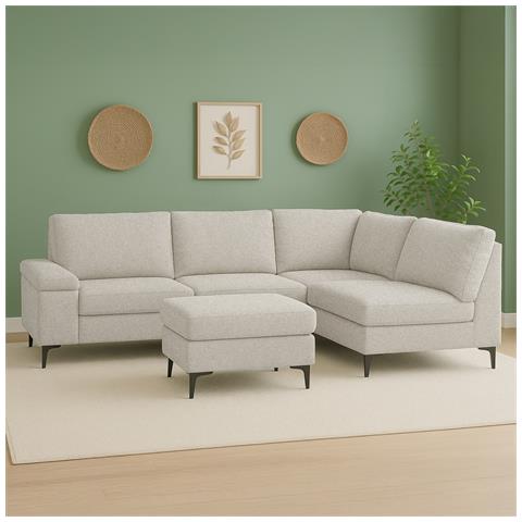 Colchester Divano Angolare 4/5 Posti In Tessuto Ciniglia Beige Con Pouf - Foto 1