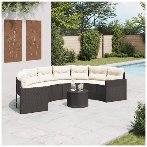 Divano Giardino Tavolo e Cuscini Semicircolare Nero Polyrattan - Foto 2