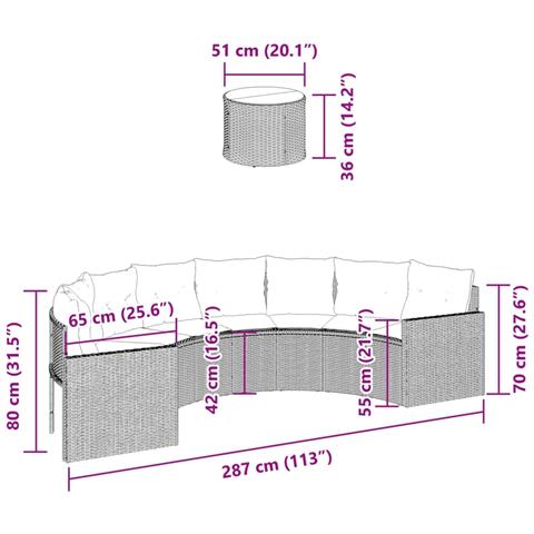 Divano Giardino Tavolo e Cuscini Semicircolare Nero Polyrattan - Foto 9
