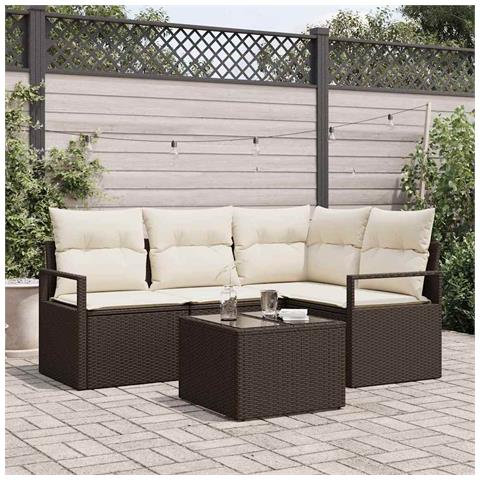Set di divani da giardino 4 pezzi con cuscini in grigio polyrattan, Divano da giardino 2 posti con cuscini in marrone polyrattan - Foto 2
