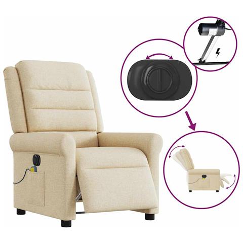 Poltrona Reclinabile Massaggiante Elettrica Crema in Tessuto - Foto 9