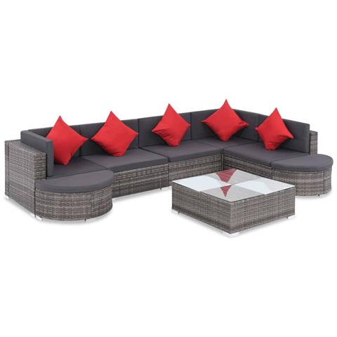 Set da Giardino 8 pz con Cuscini in Polyrattan Grigio - Foto 1