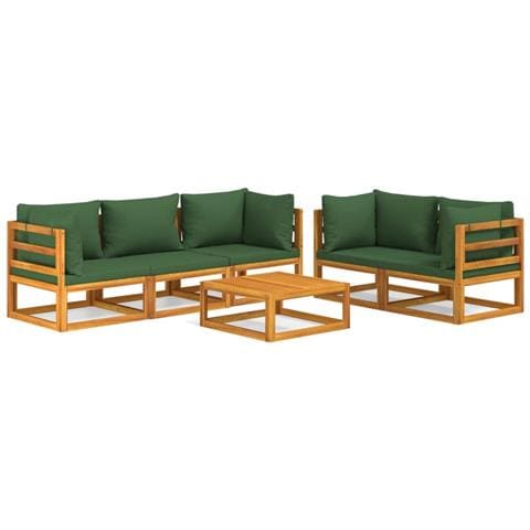 Set Salotto da Giardino 6pz con Cuscini Verdi in Legno Massello - Foto 1