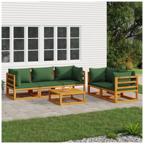 Set Salotto da Giardino 6pz con Cuscini Verdi in Legno Massello - Foto 2