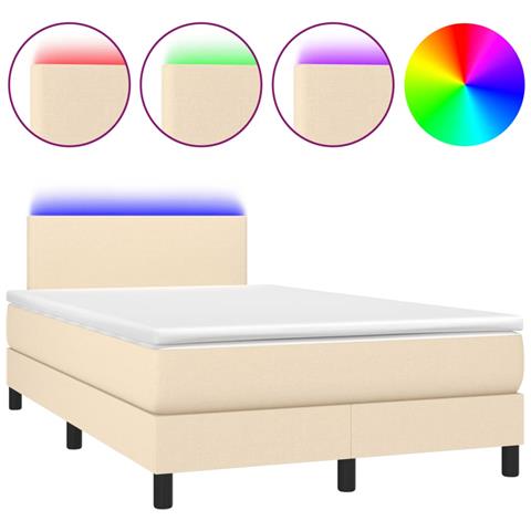Letto a Molle con Materasso e LED Crema 120x190 cm in Tessuto - Foto 1